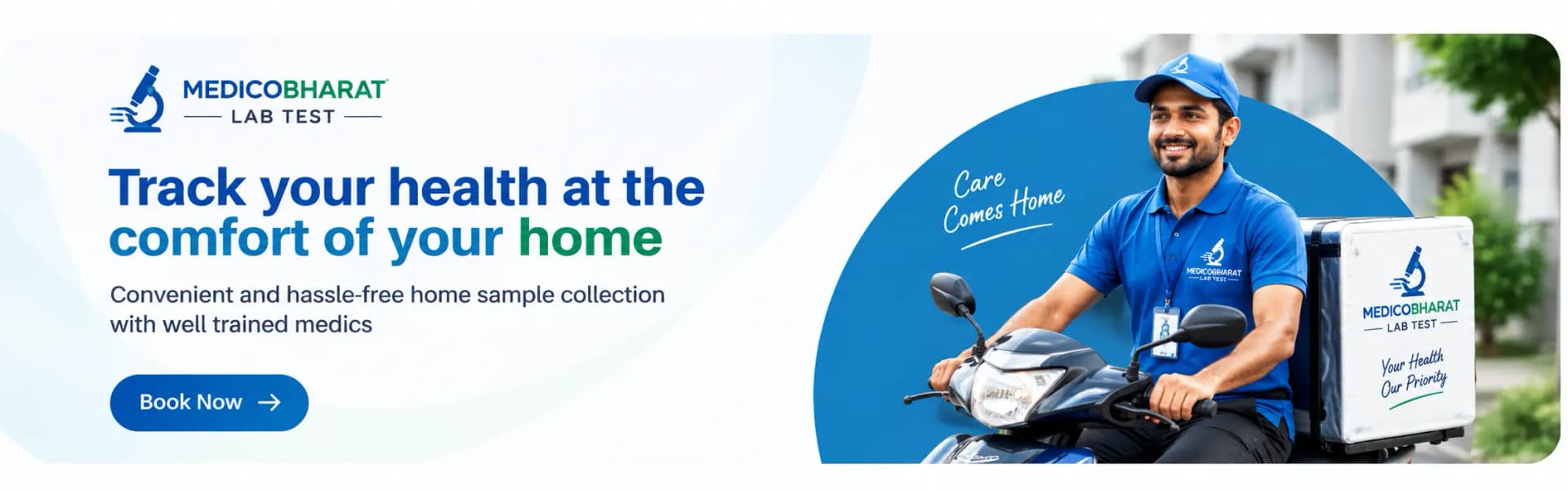 Track your health at the comfort of your home — convenient and hassle-free home sample collection with well trained medics. Care comes home.