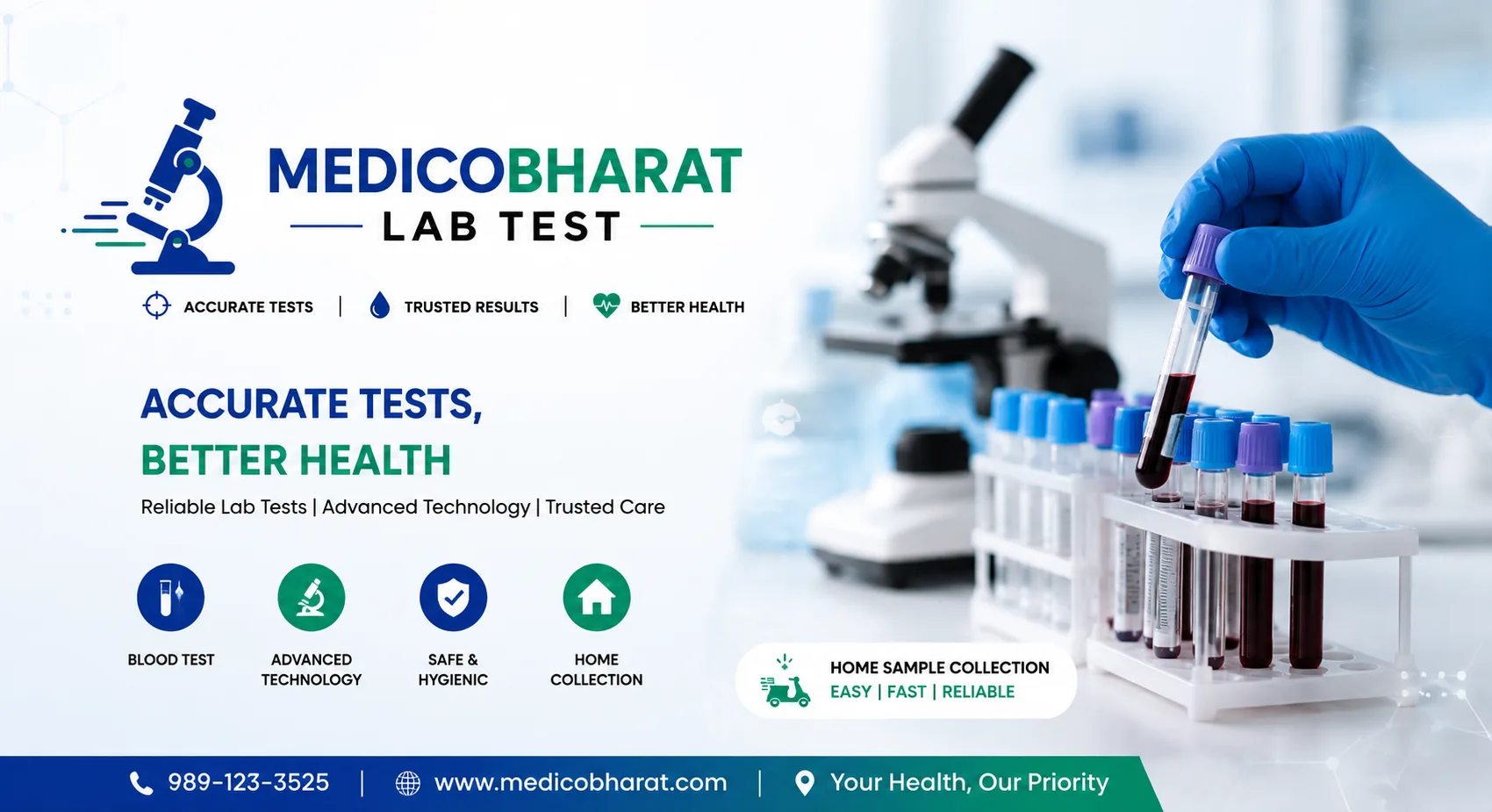 MedicoBharat Lab Test — accurate tests, better health. Reliable lab tests, advanced technology, safe aur hygienic collection, home sample collection ke saath.